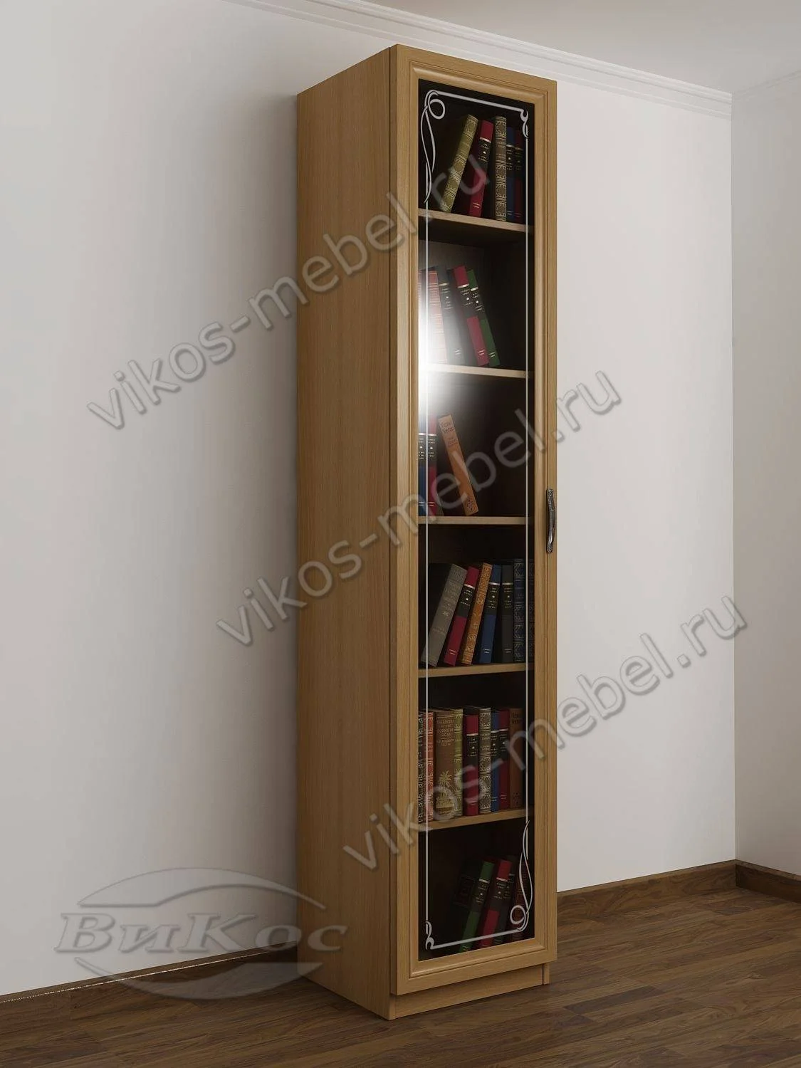 Книжный шкаф 1/1   с витражами    цвет Стандарт бук