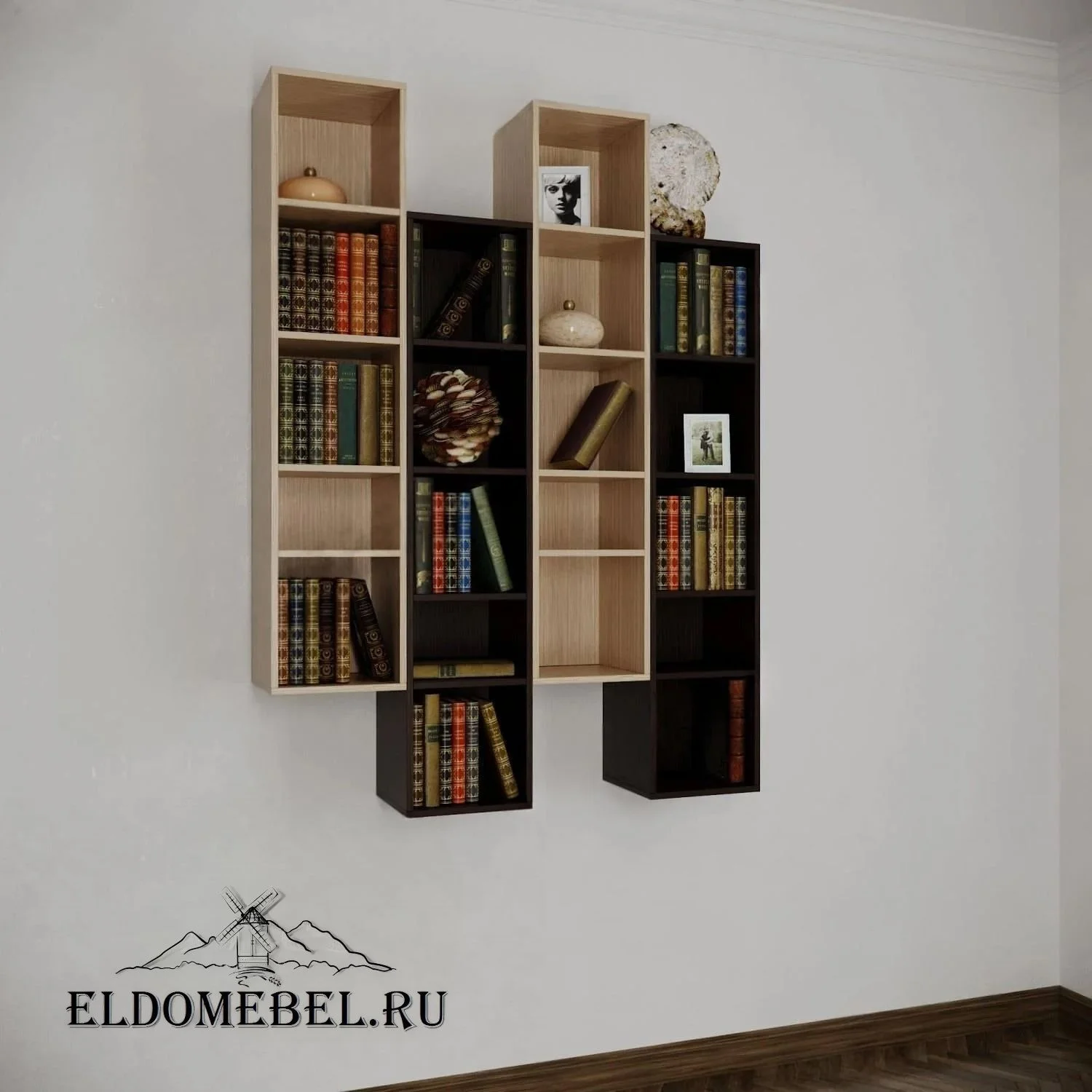 Книжные полки №24      цвет Стандарт молочный беленый дуб