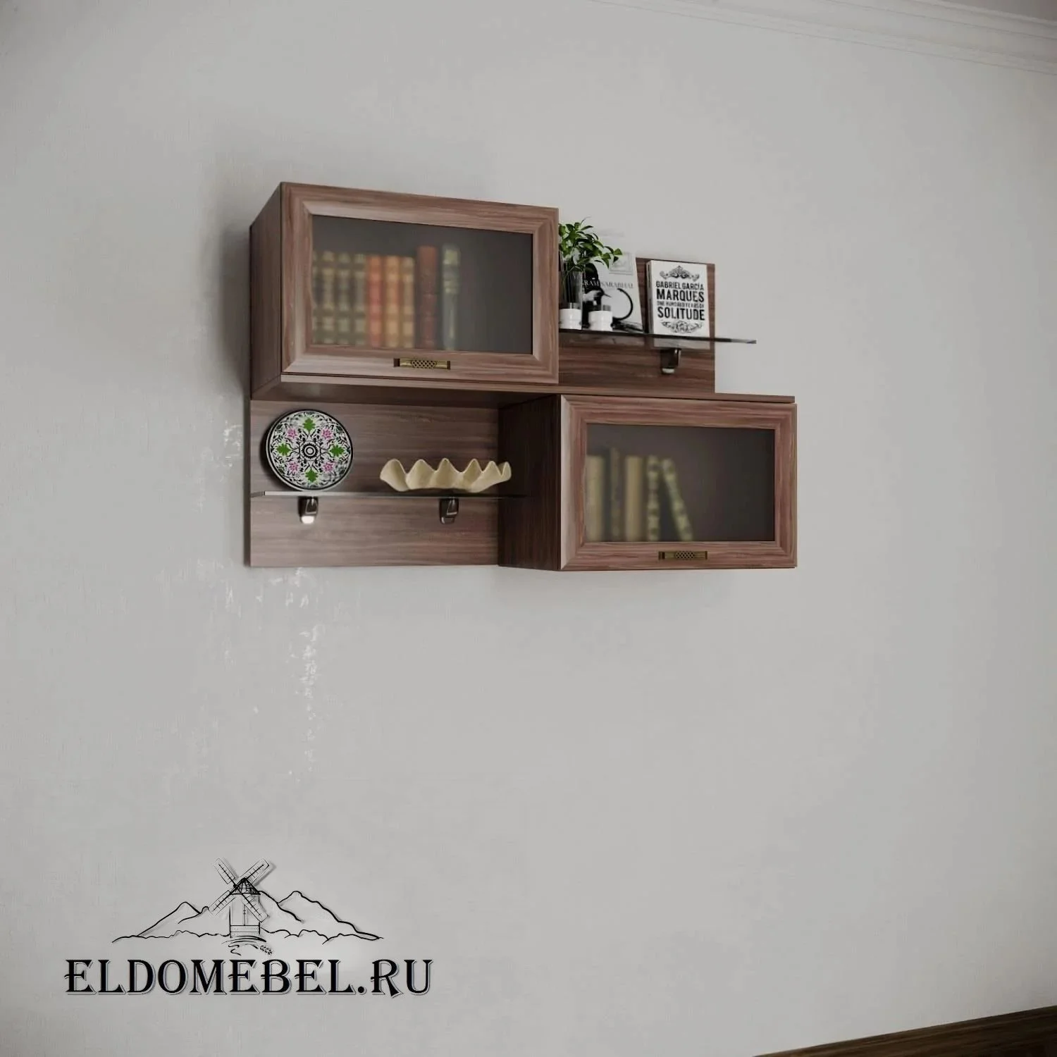 Книжные полки №11    стекло сатинат   цвет Стандарт шимо темный