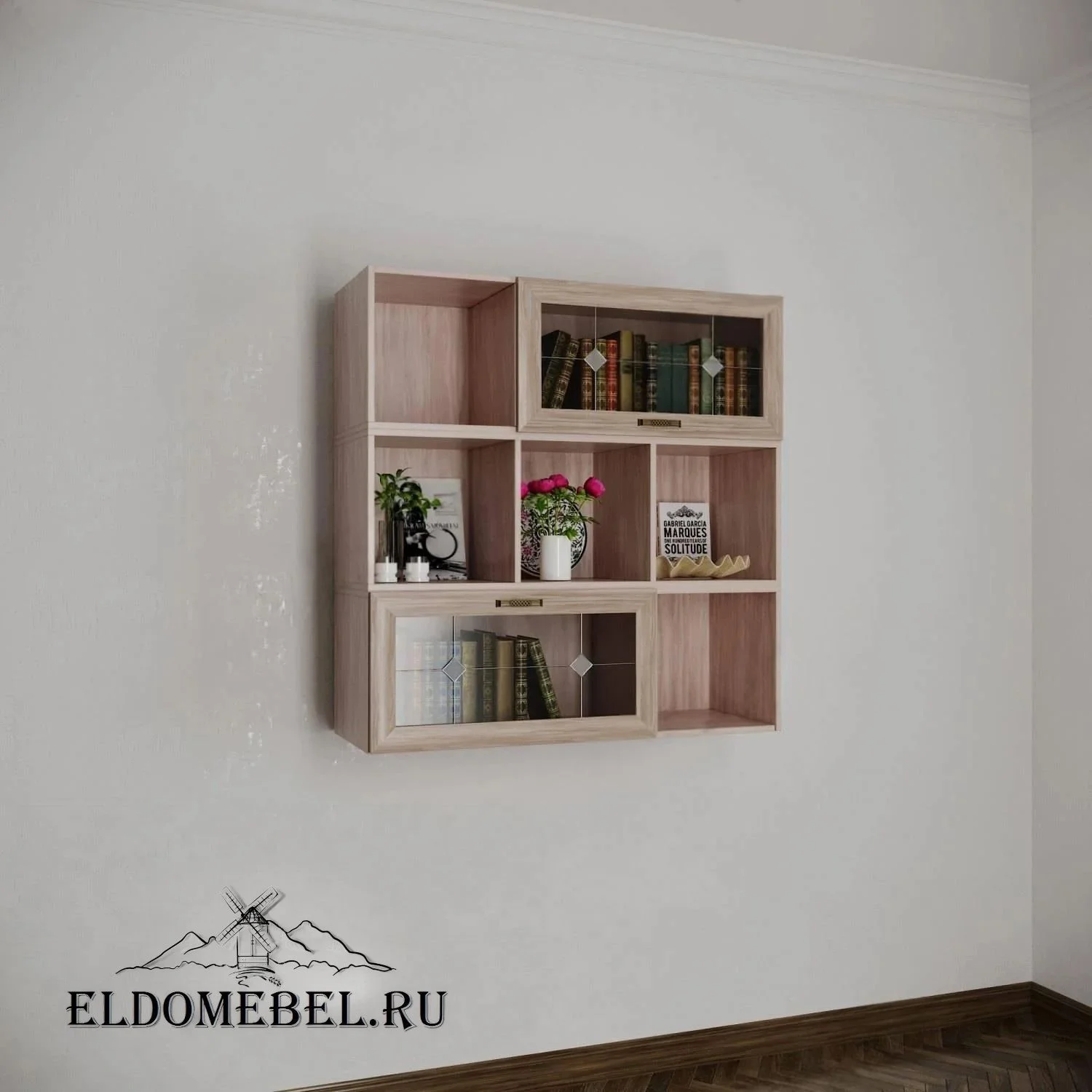 Книжные полки №10   с витражами    цвет Стандарт шимо светлый