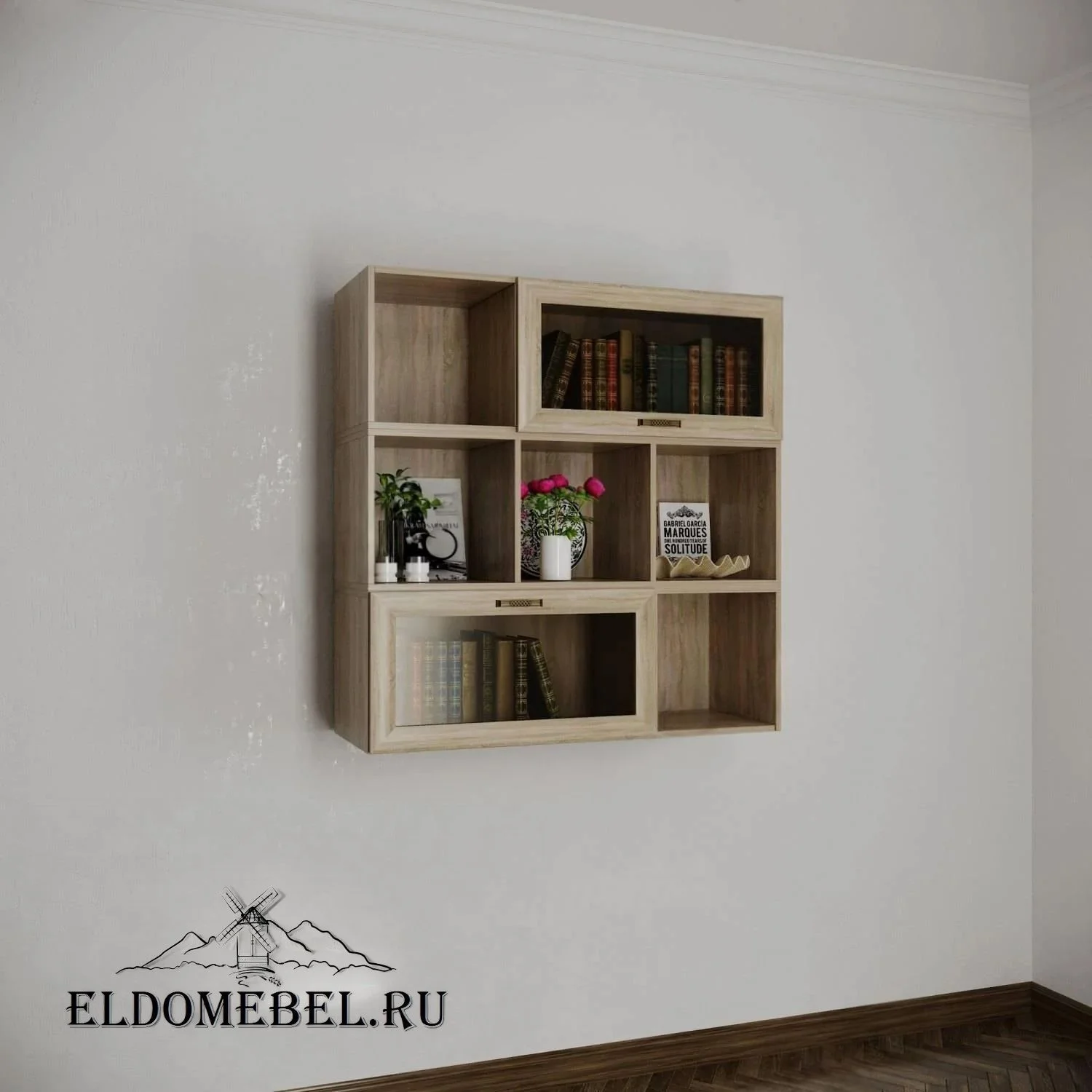 Книжные полки №10     тонированное стекло  цвет Стандарт дуб сонома