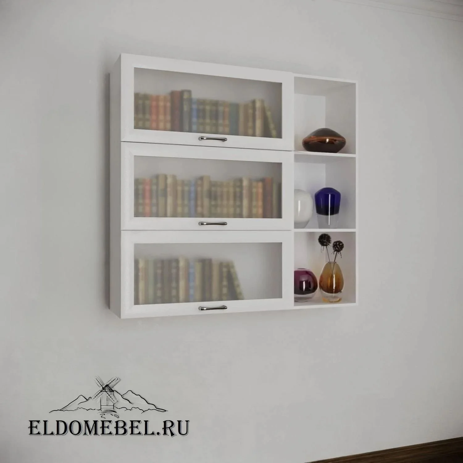 Книжные полки №7    стекло сатинат   цвет Стандарт белый