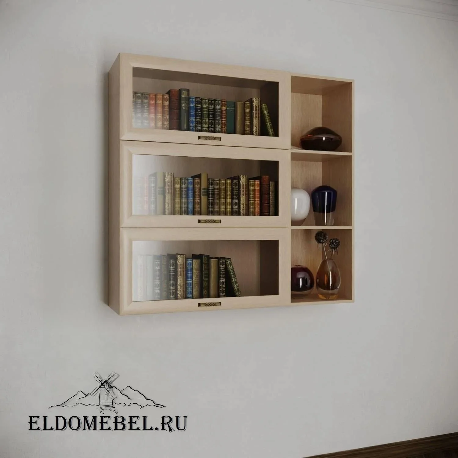 Книжные полки №7      цвет Стандарт молочный беленый дуб