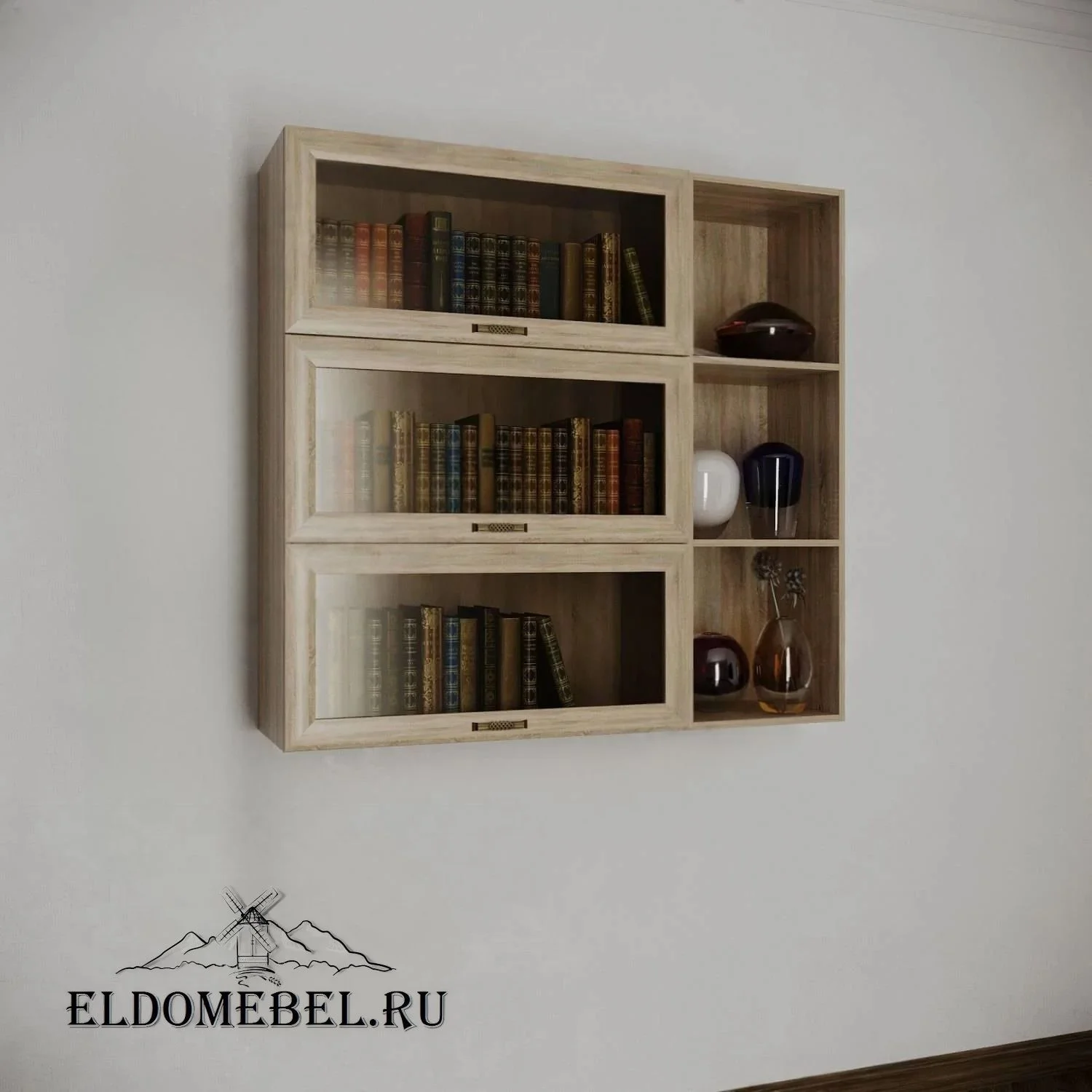 Книжные полки №7     тонированное стекло  цвет Стандарт дуб сонома
