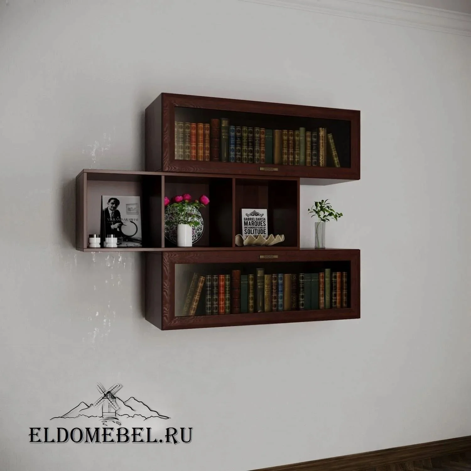 Книжные полки №6     тонированное стекло  цвет Стандарт итальянский орех