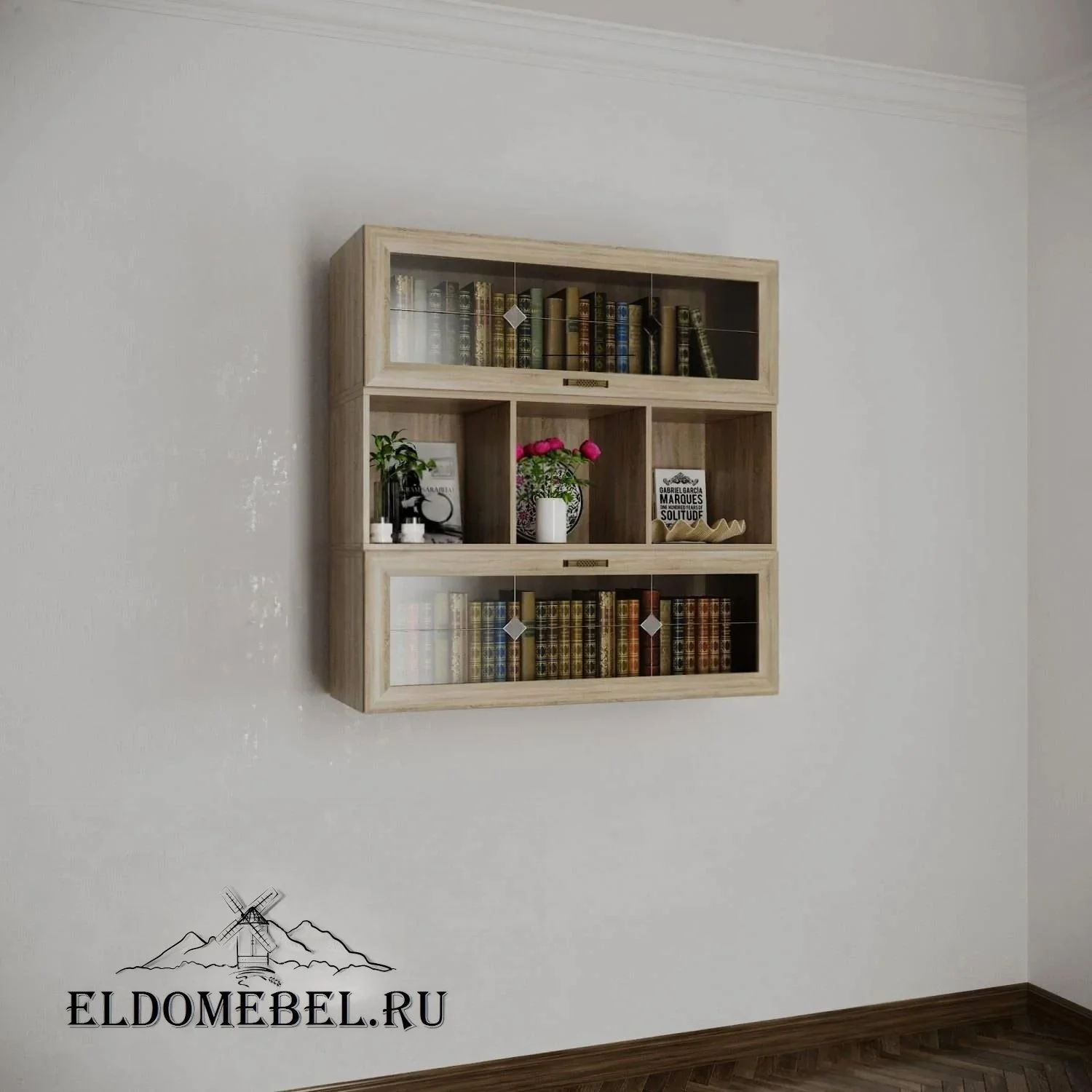 Книжные полки №5   с витражами    цвет Стандарт дуб сонома
