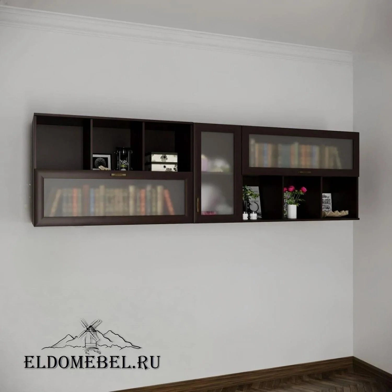 Книжные полки №4    стекло сатинат   цвет Стандарт венге