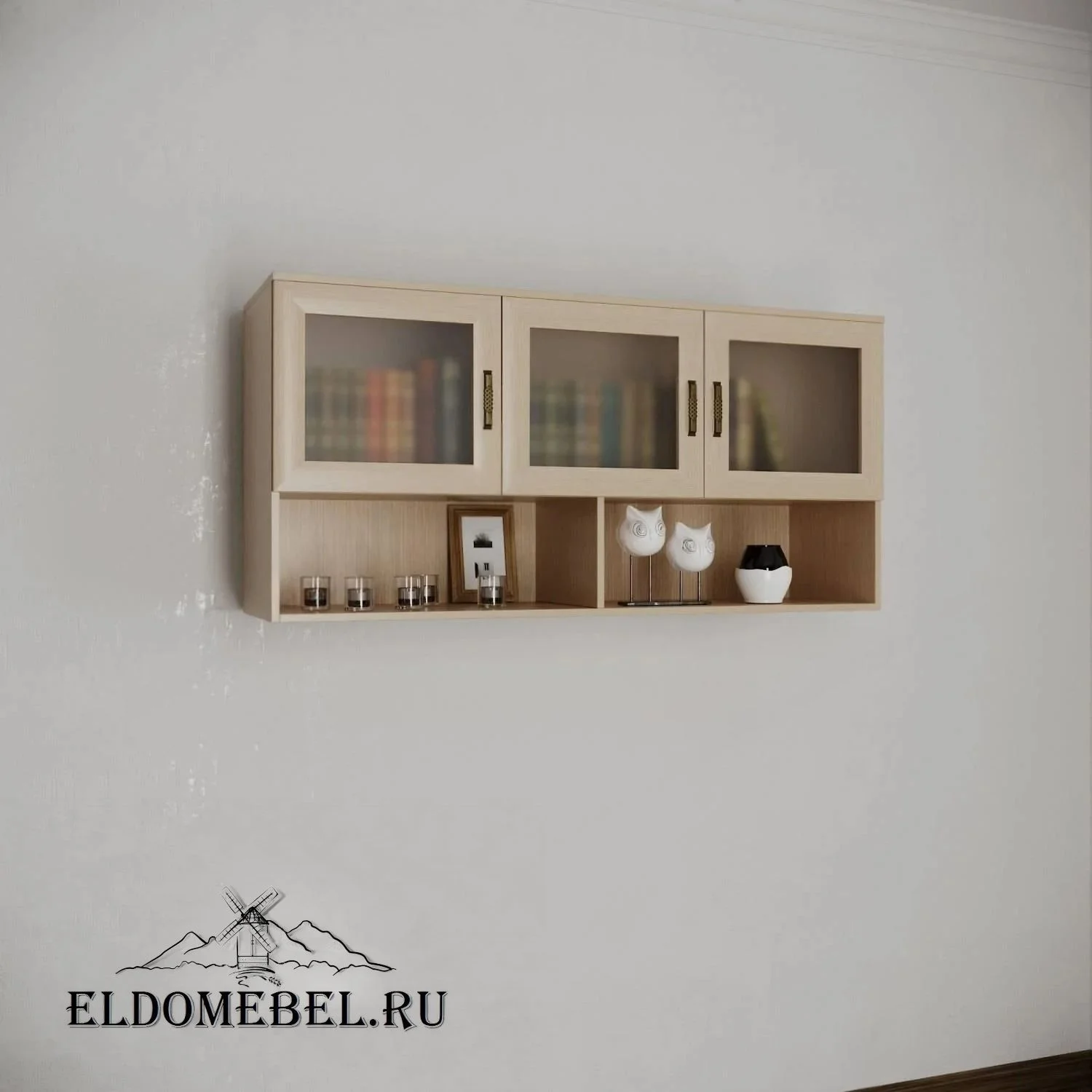 Книжные полки №3    стекло сатинат   цвет Стандарт молочный беленый дуб