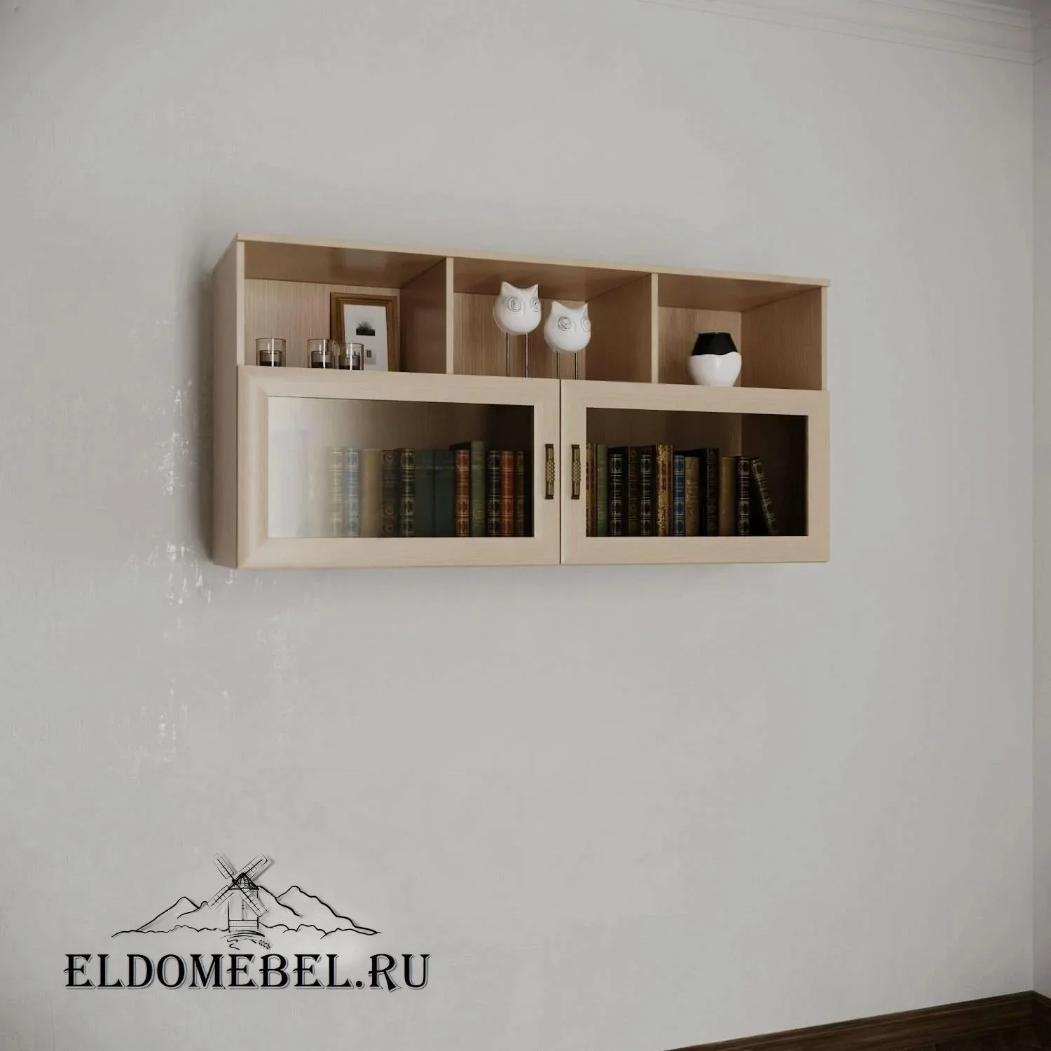 Книжные полки №2     тонированное стекло  цвет Стандарт молочный беленый дуб