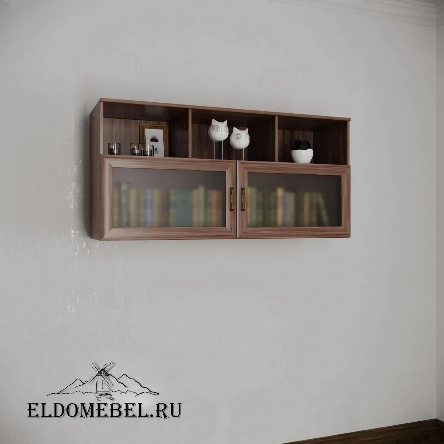 Книжные полки №2    стекло сатинат   цвет Стандарт шимо темный