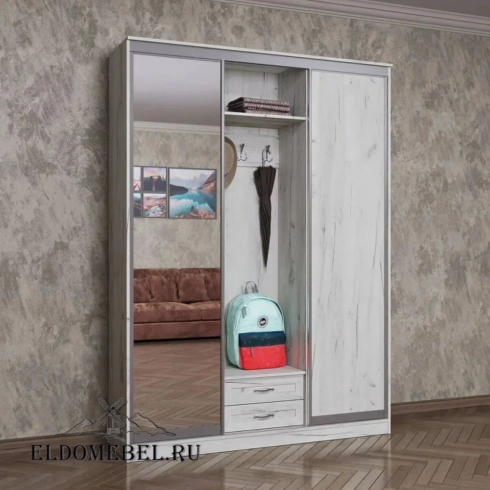 Прихожая 85  с зеркалом     цвет Дуб крафт белый