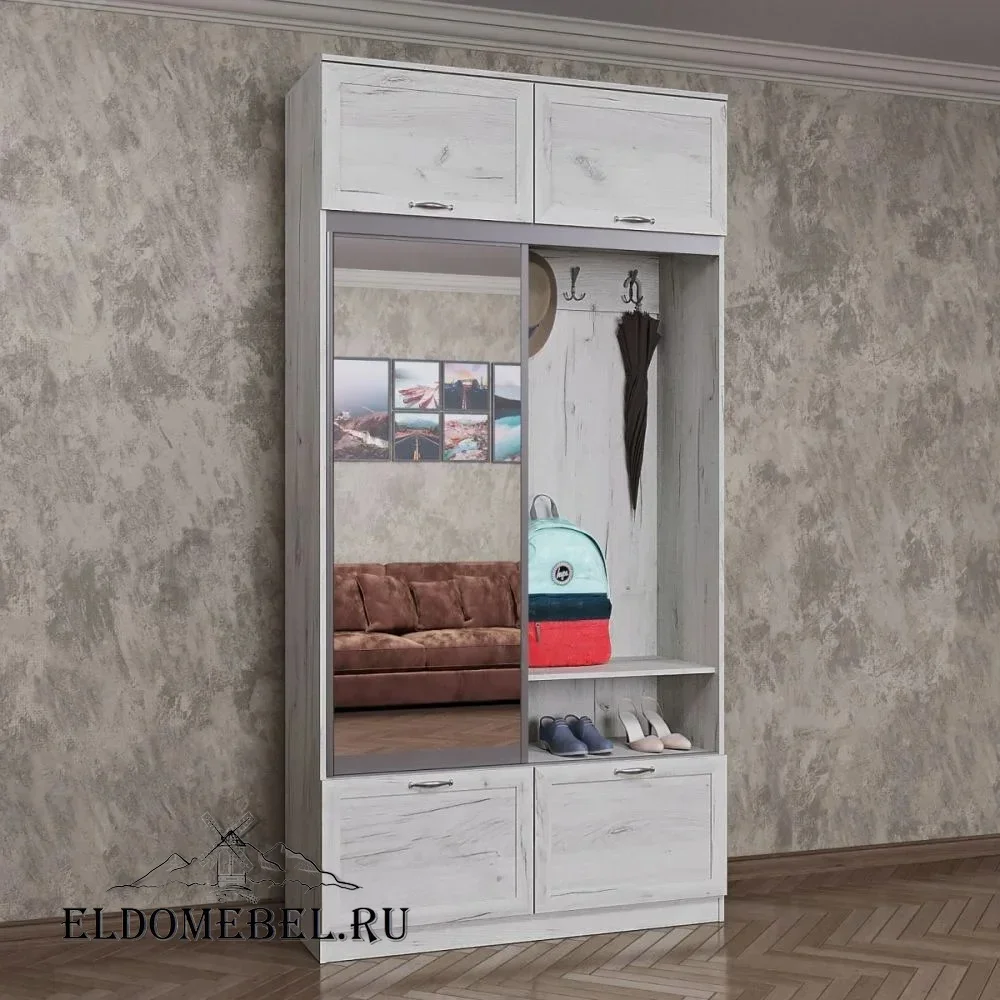 Прихожая 75  с зеркалом     цвет Дуб крафт белый