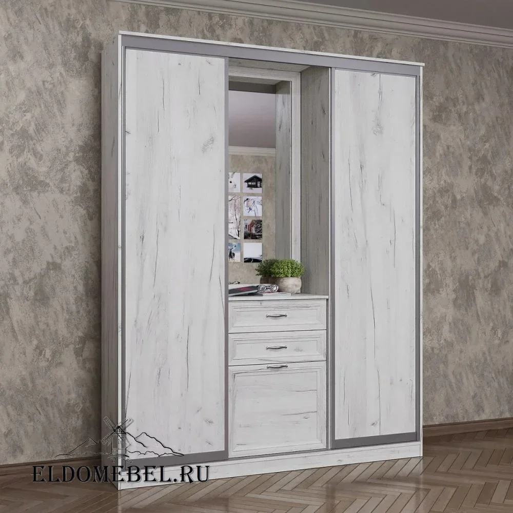 Прихожая 73  с зеркалом     цвет Дуб крафт белый