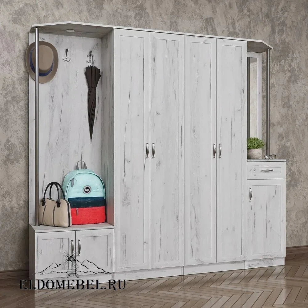 Прихожая 65  с зеркалом     цвет Дуб крафт белый
