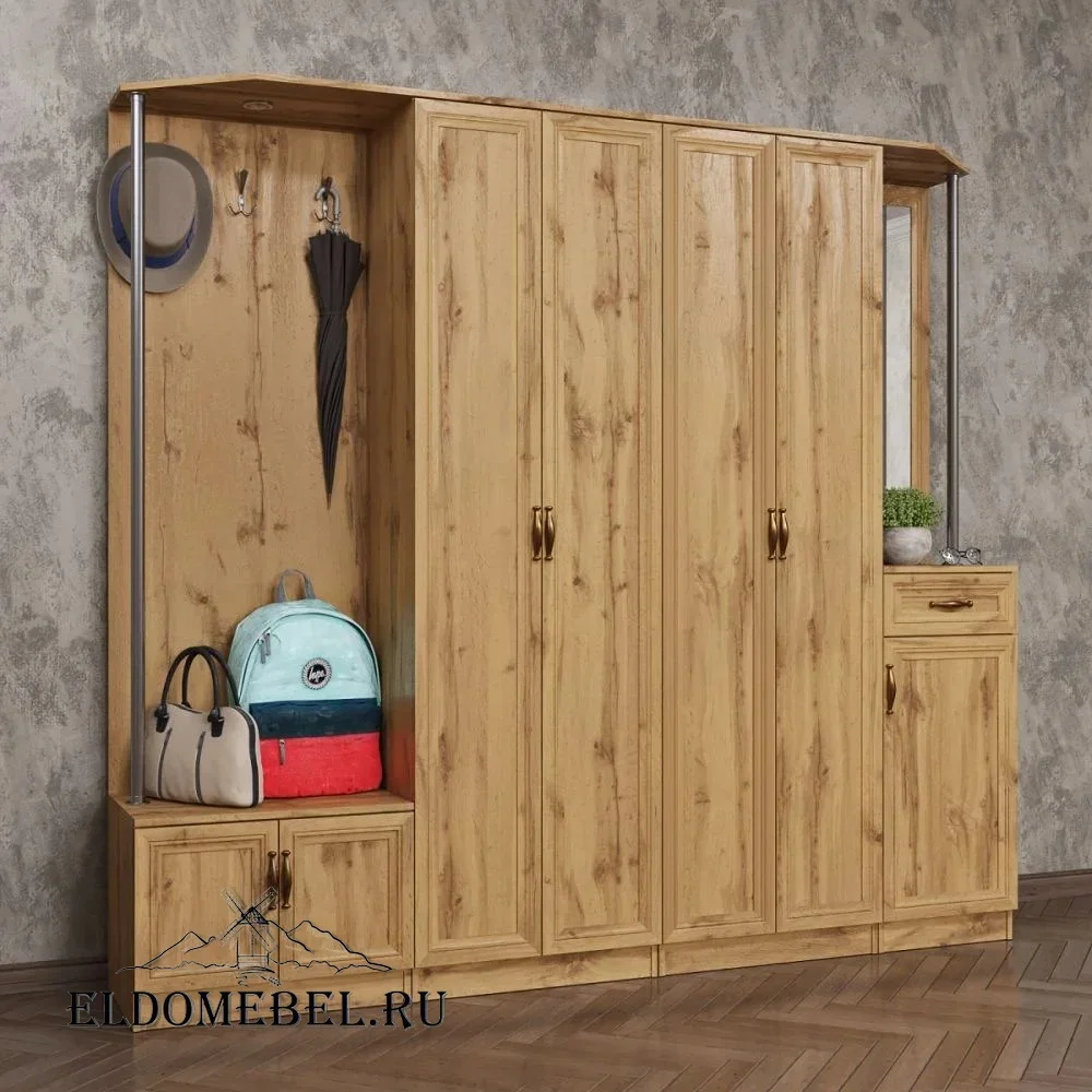 Прихожая 65  с зеркалом     цвет Дуб крафт золотой