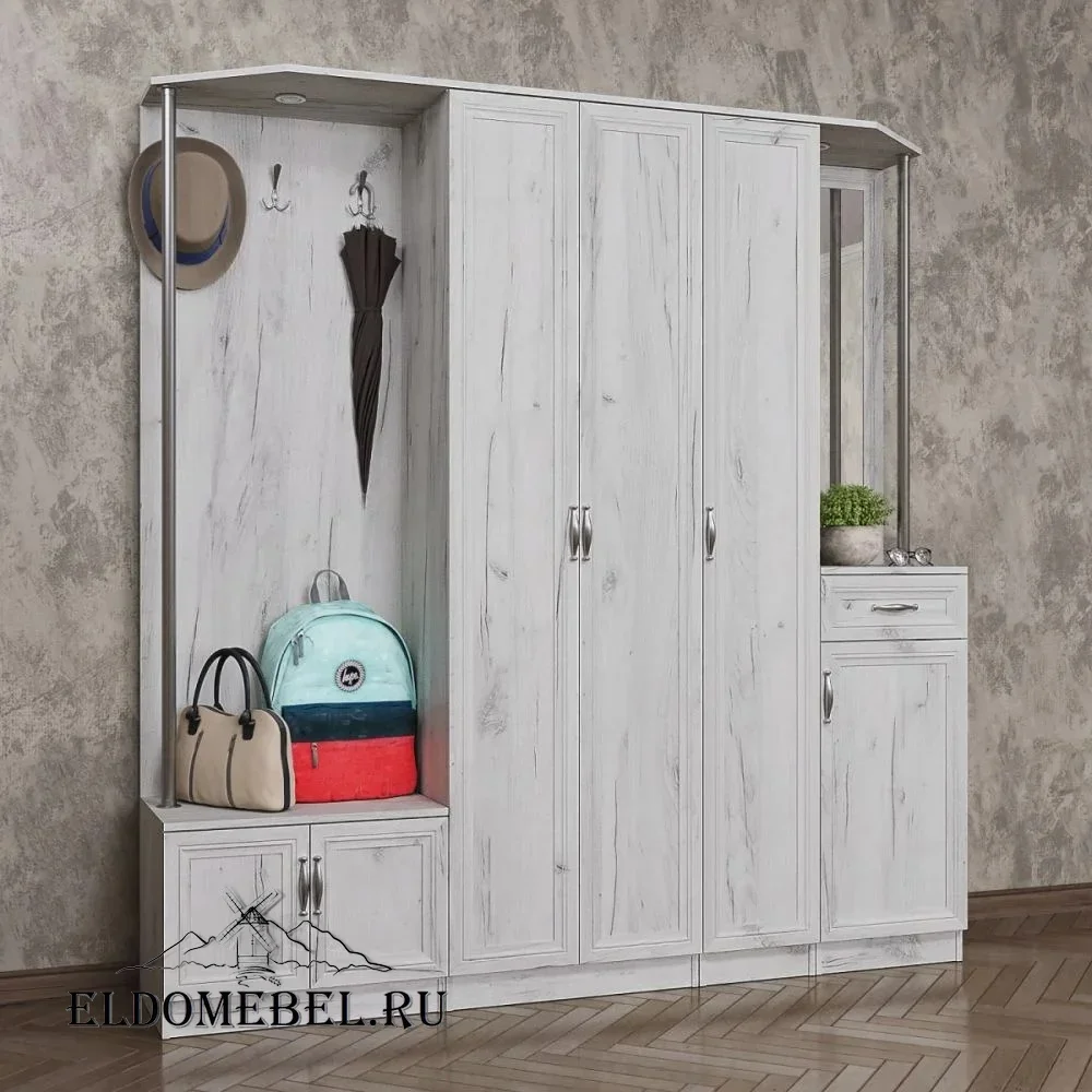 Прихожая 64  с зеркалом     цвет Дуб крафт белый