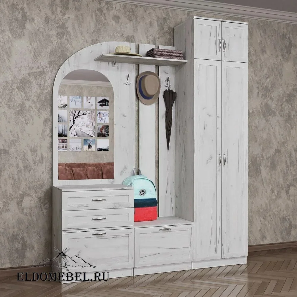 Прихожая 58  с зеркалом     цвет Дуб крафт белый