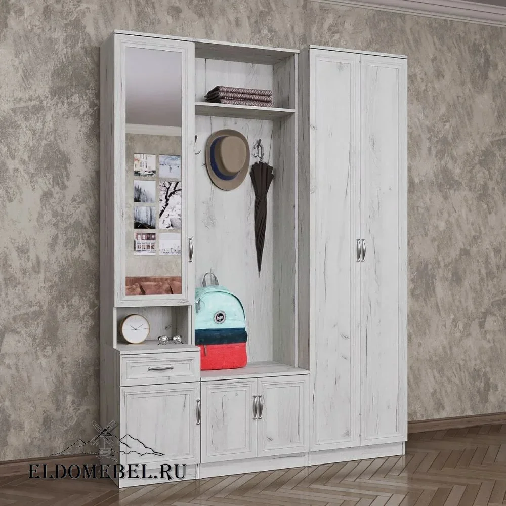 Прихожая 56  с зеркалом     цвет Дуб крафт белый