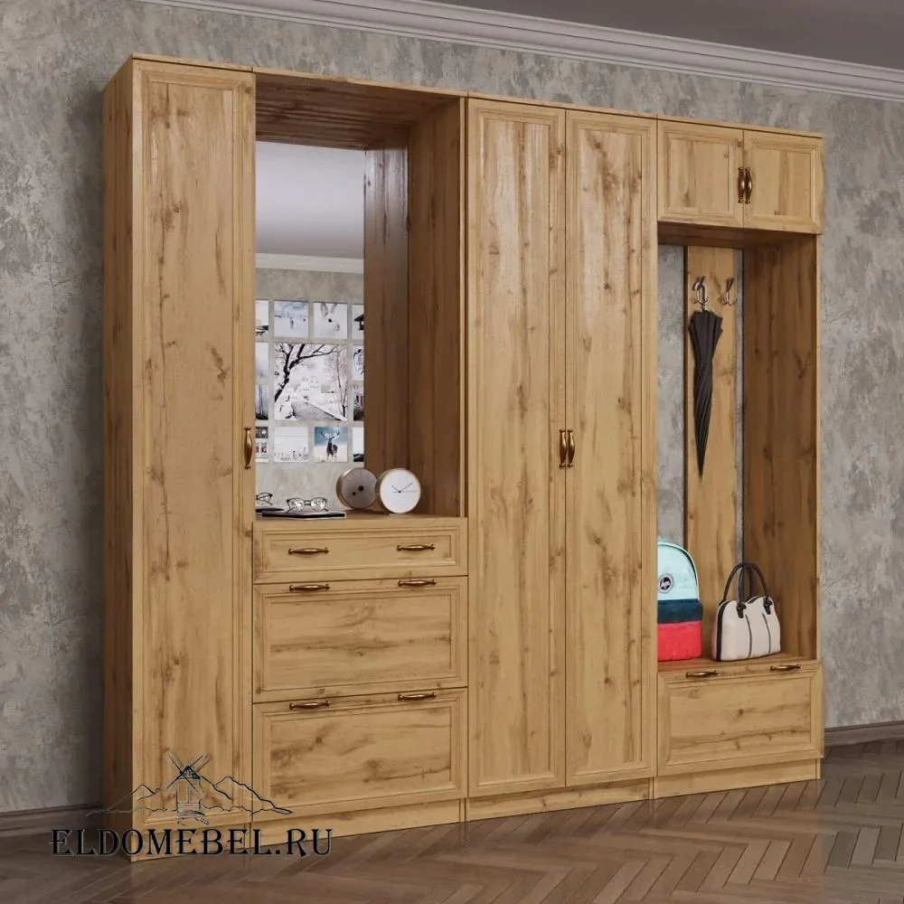 Прихожая 54  с зеркалом     цвет Дуб крафт золотой
