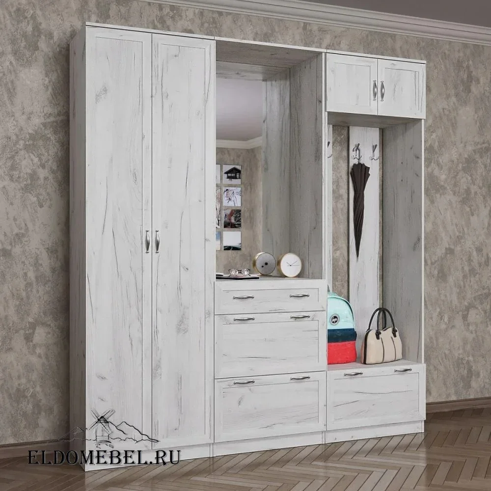 Прихожая 53  с зеркалом     цвет Дуб крафт белый