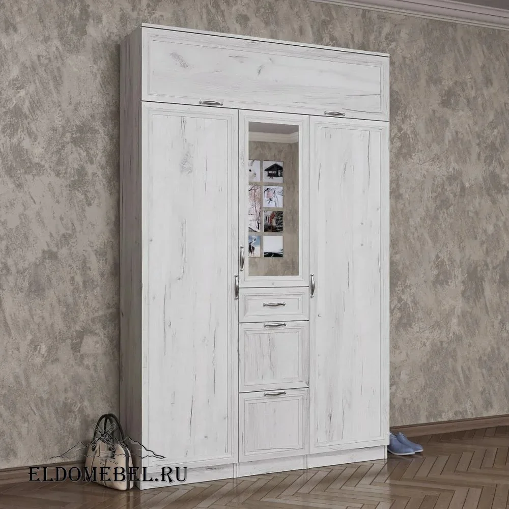 Прихожая 52  с зеркалом     цвет Дуб крафт белый