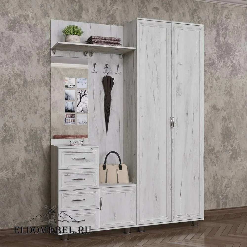 Прихожая 42  с зеркалом     цвет Дуб крафт белый