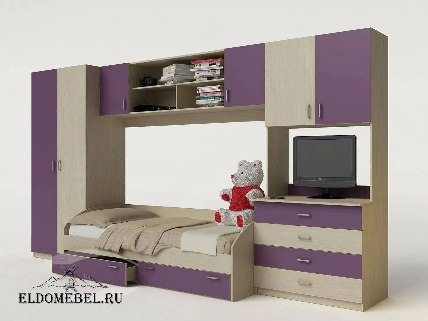 Детская стенка 9      цвет фиолетовый
