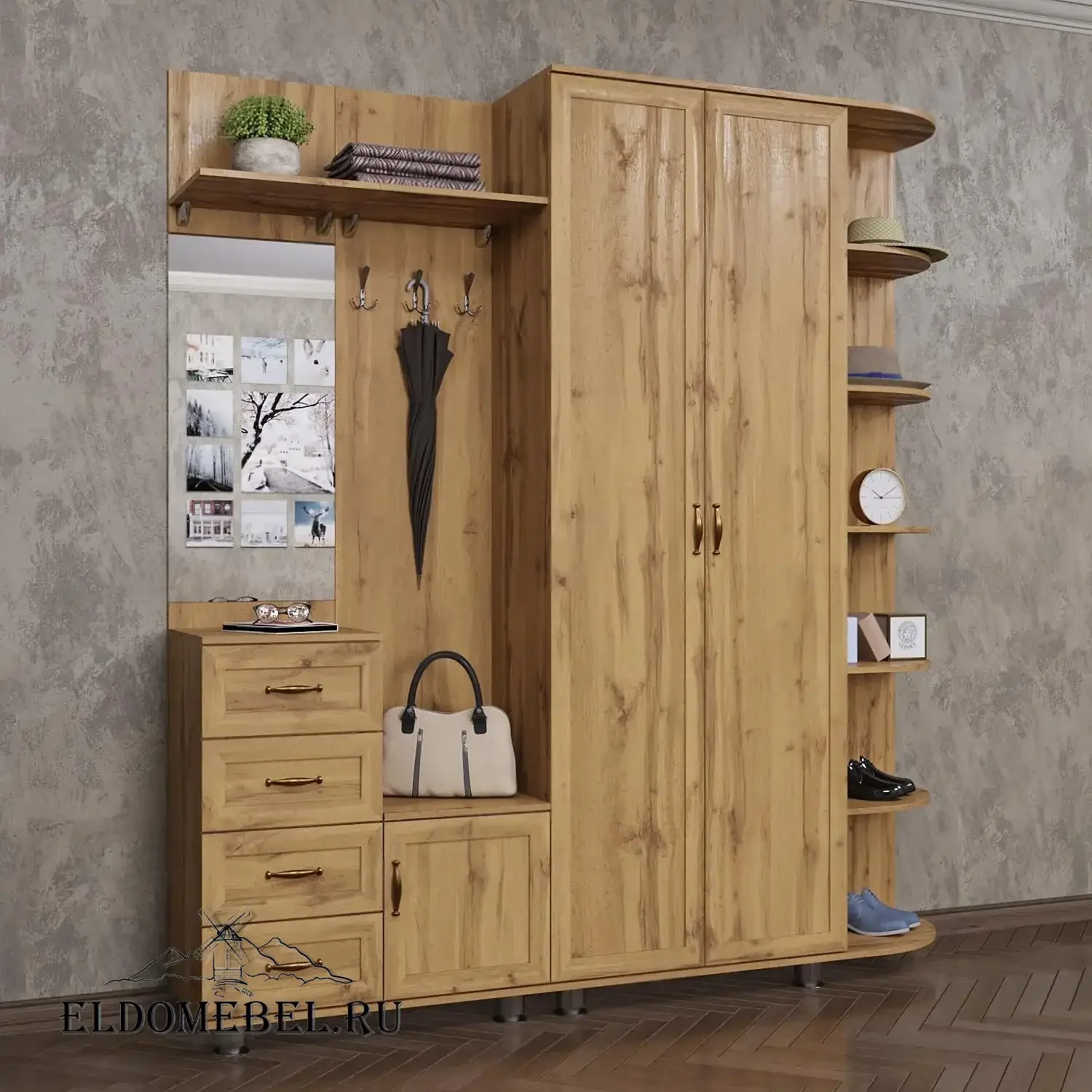 Прихожая 40  с зеркалом     цвет Дуб крафт золотой