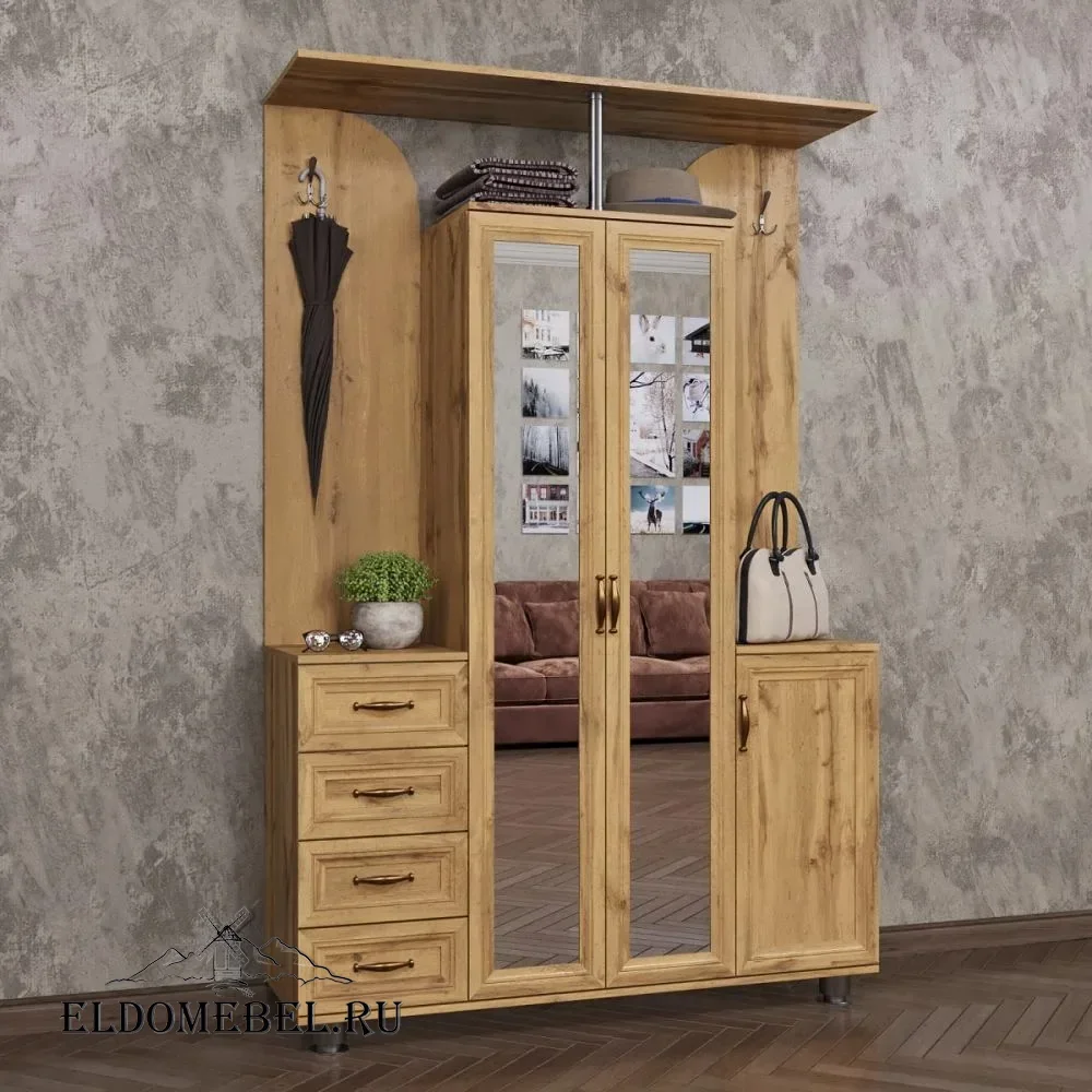 Прихожая 37  с зеркалом     цвет Дуб крафт золотой