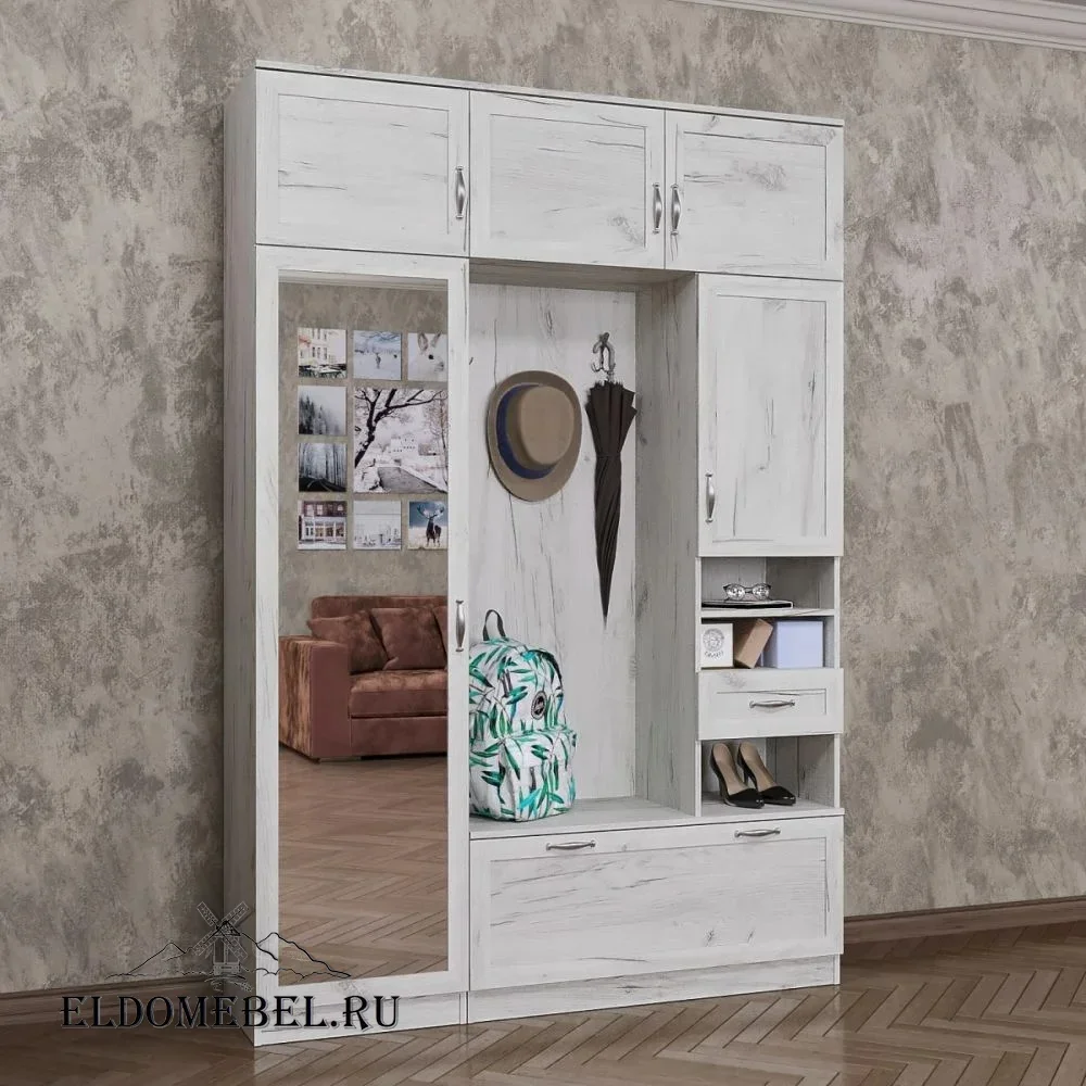 Прихожая 33  с зеркалом     цвет Дуб крафт белый