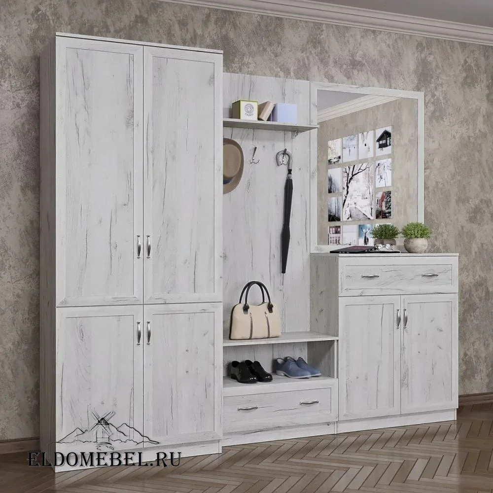 Прихожая 18  с зеркалом     цвет Дуб крафт белый