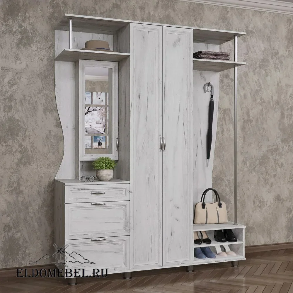 Прихожая 16  с зеркалом     цвет Дуб крафт белый