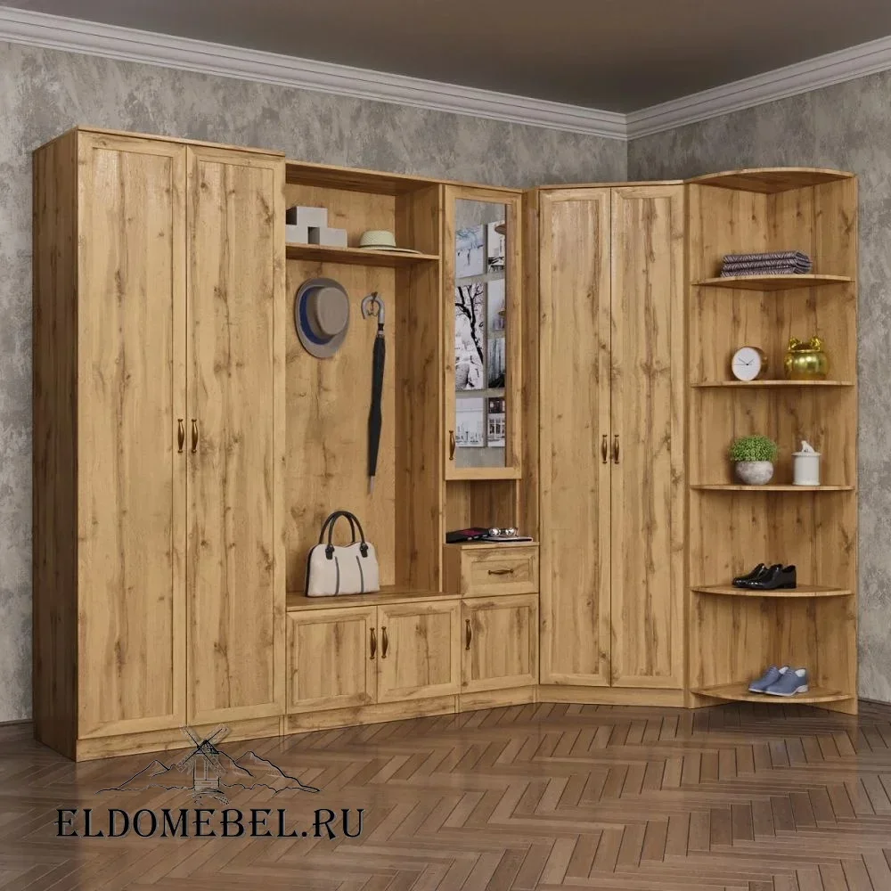 Угловая прихожая 15  с зеркалом     цвет Дуб крафт золотой