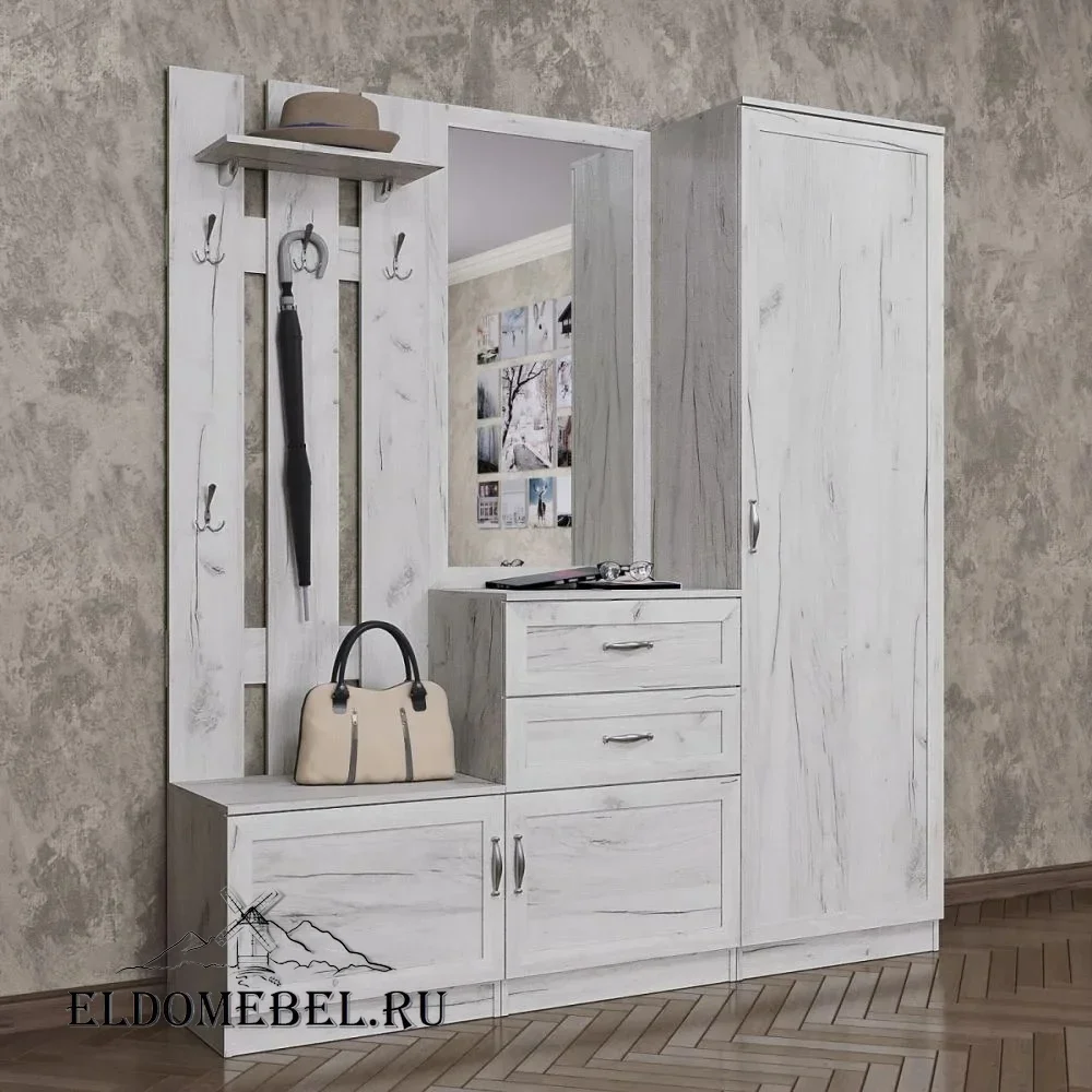 Прихожая 2  с зеркалом     цвет Дуб крафт белый