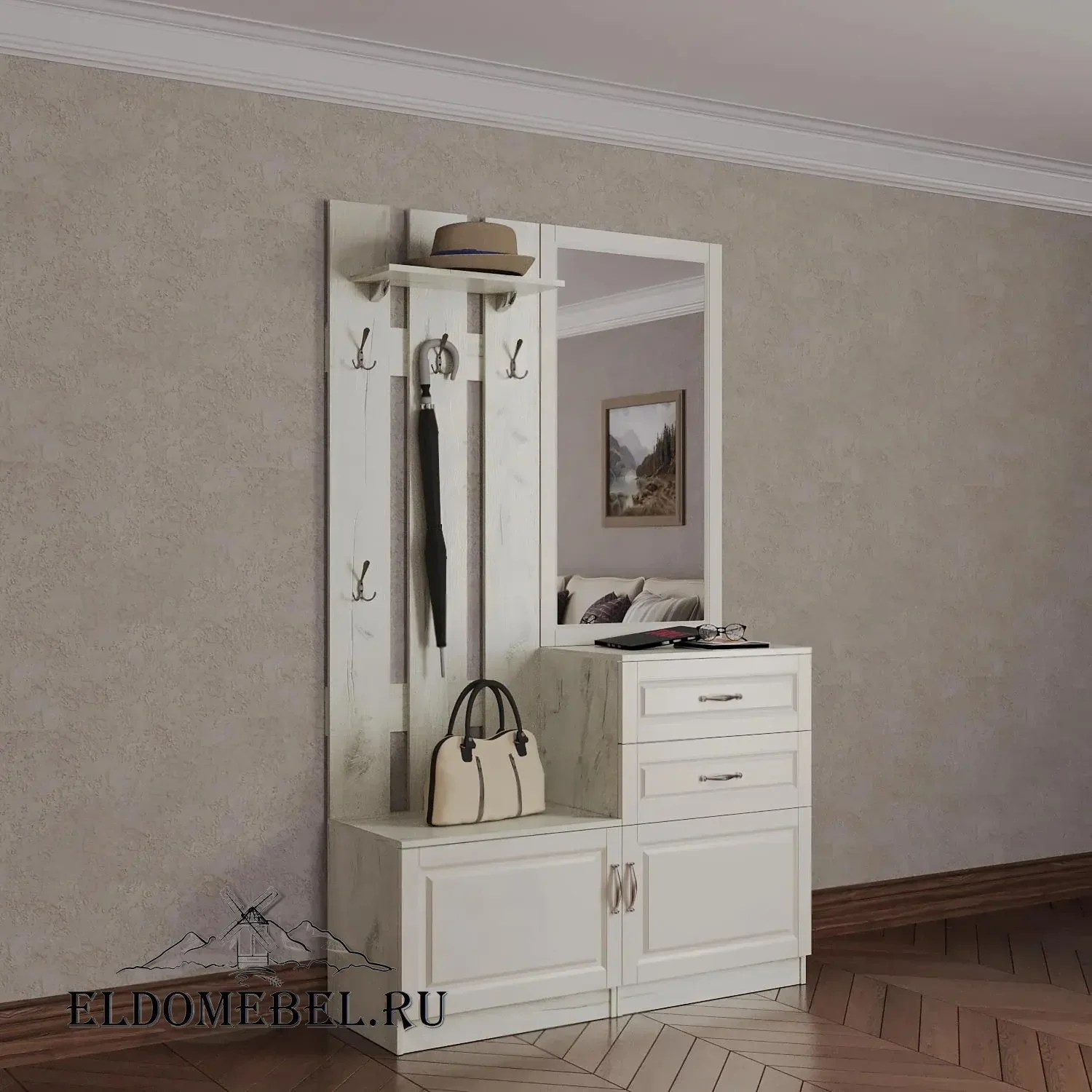 Прихожая 1  с зеркалом     цвет Адамант гляссе