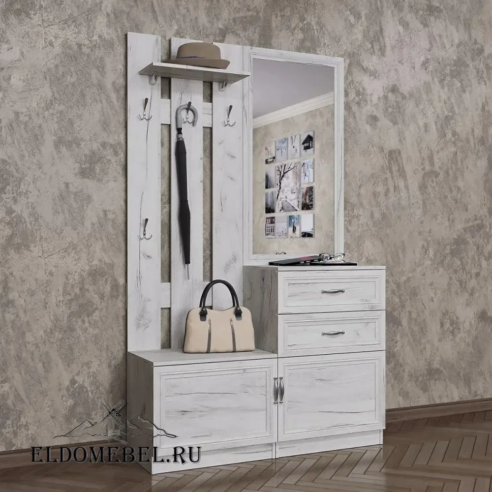Прихожая 1  с зеркалом     цвет Дуб крафт белый