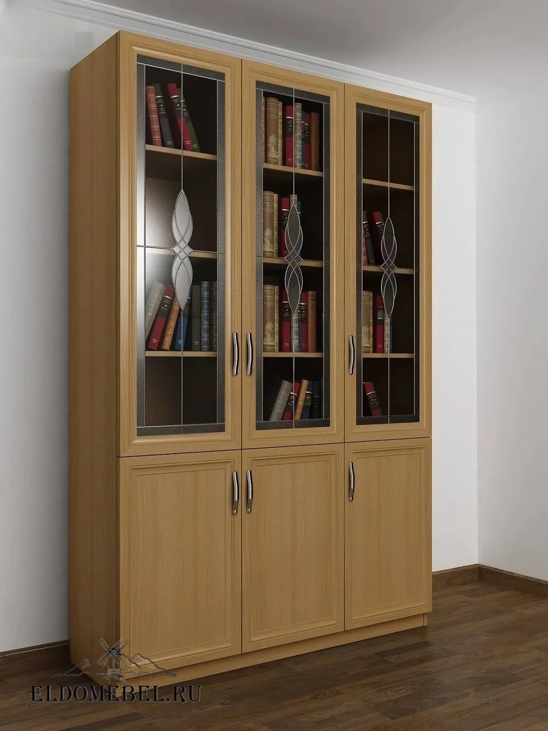 Книжный шкаф 3/3   с витражами    цвет Стандарт бук