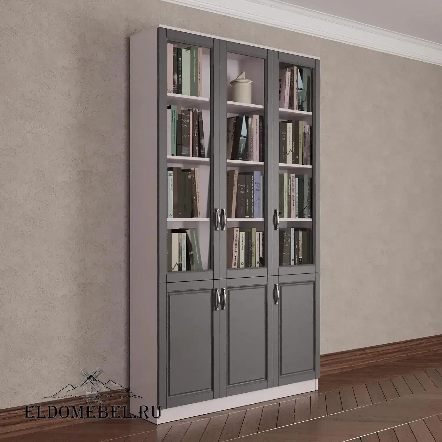 Книжный шкаф 3/3      цвет Адамант серый