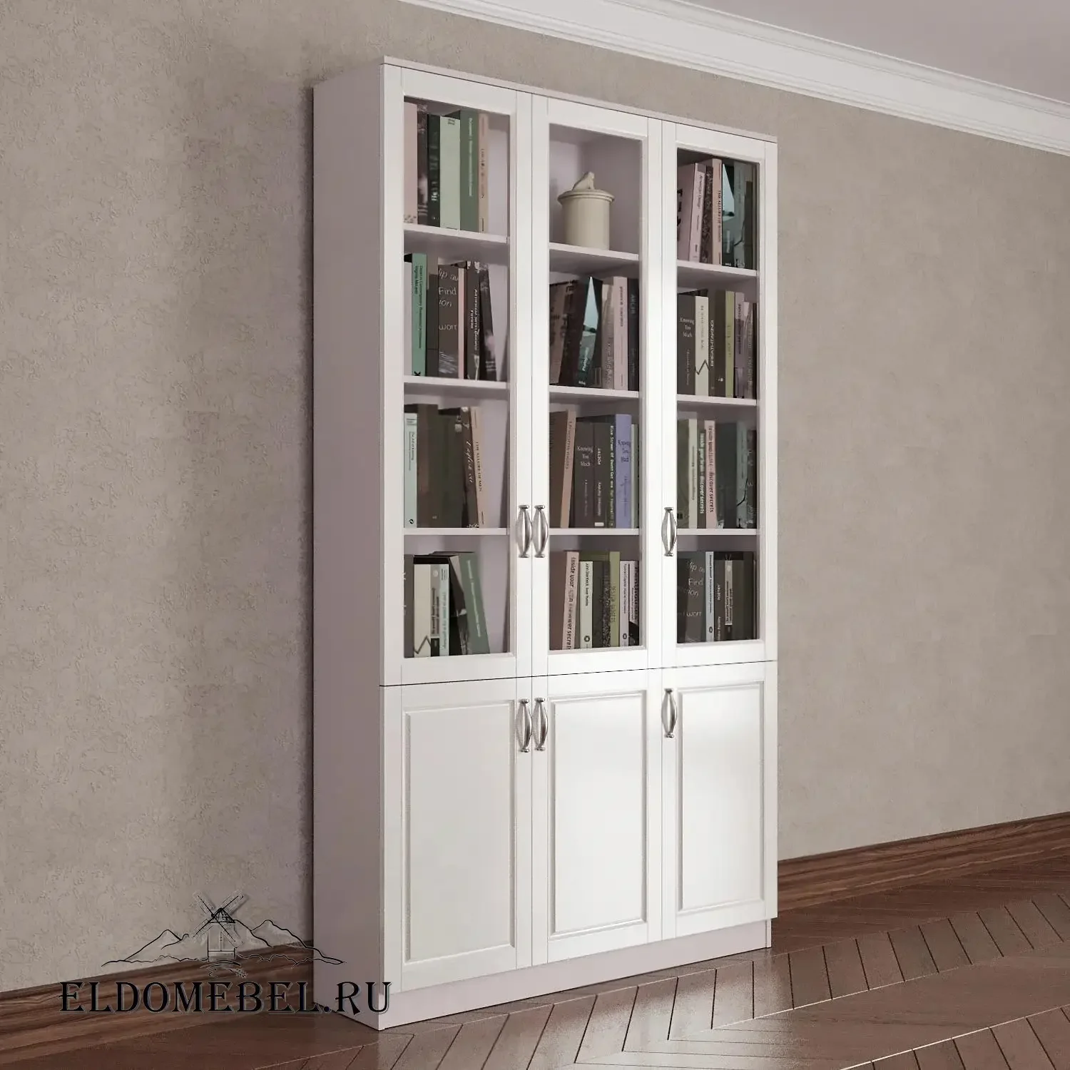 Книжный шкаф 3/3      цвет Адамант белый глянец