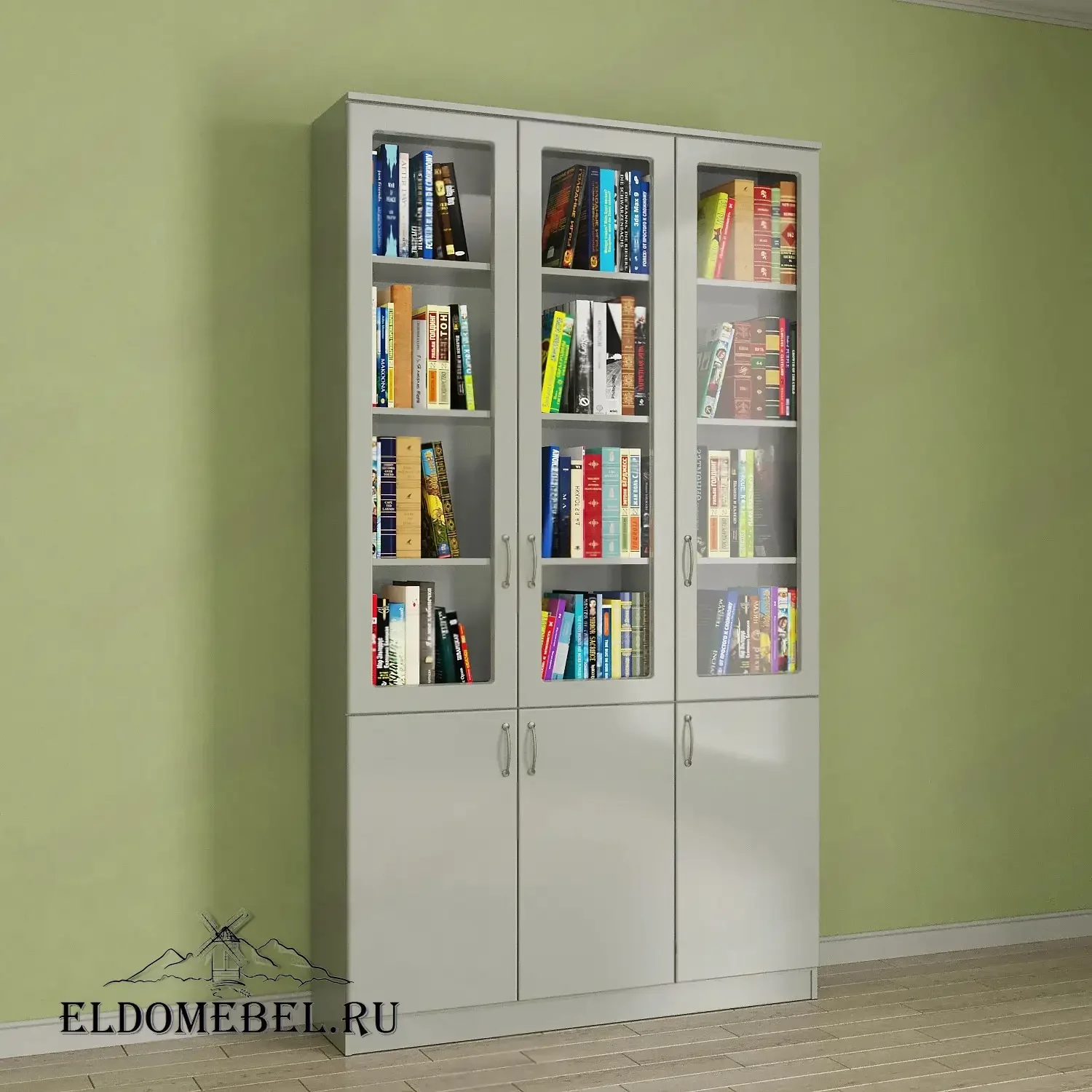 Книжный шкаф 3/3      цвет Вена белый глянец