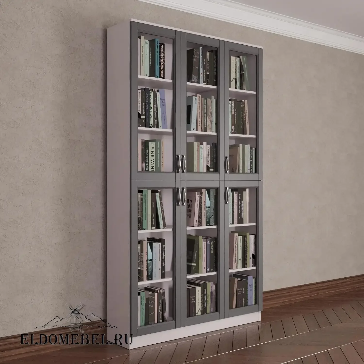 Книжный шкаф 3/2      цвет Адамант серый