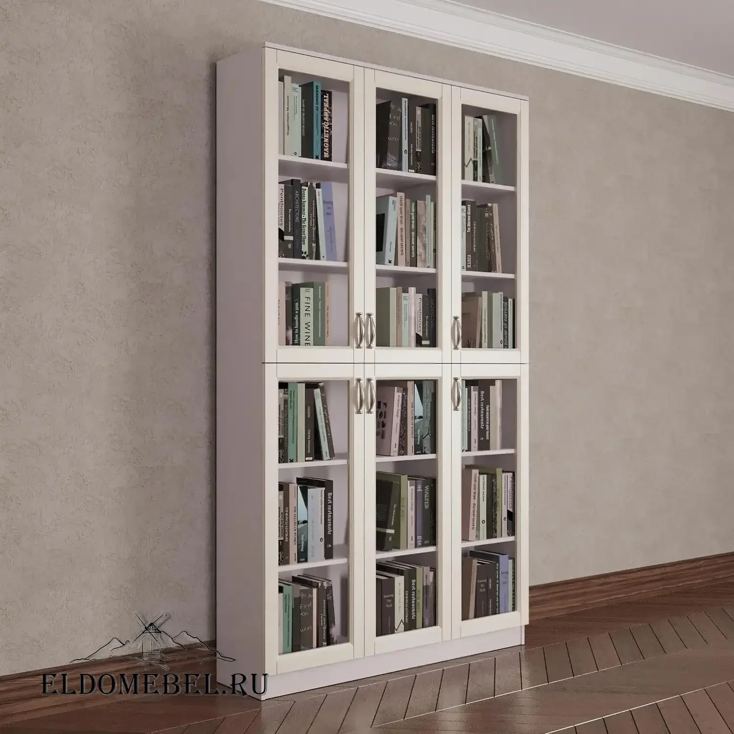Книжный шкаф 3/2      цвет Адамант гляссе