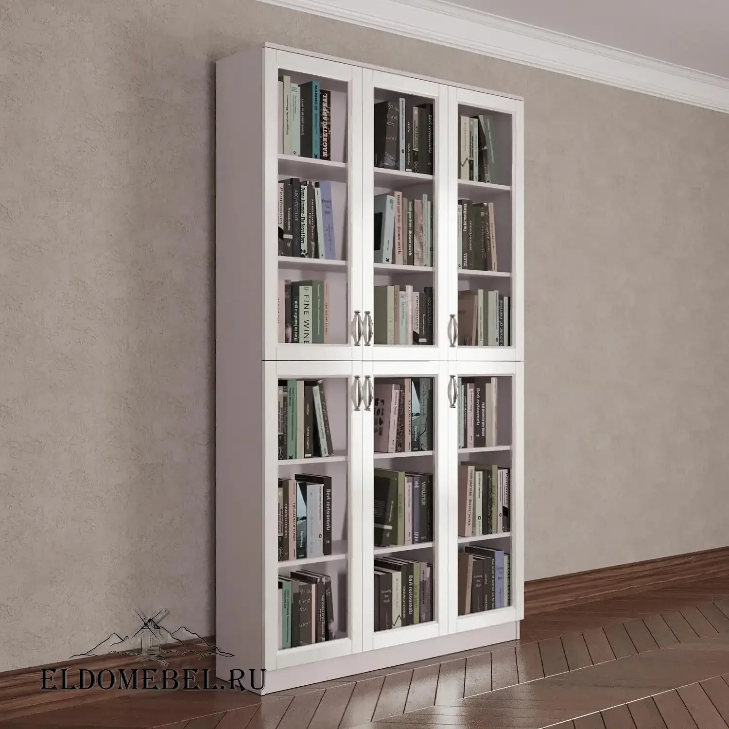 Книжный шкаф 3/2      цвет Адамант белый глянец