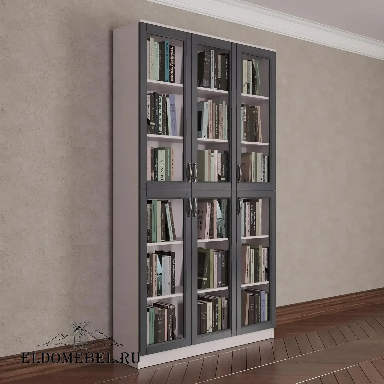 Книжный шкаф 3/2      цвет Адамант графит