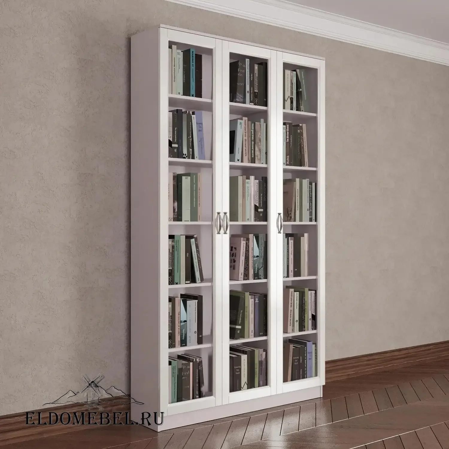 Книжный шкаф 3/1      цвет Адамант белый глянец