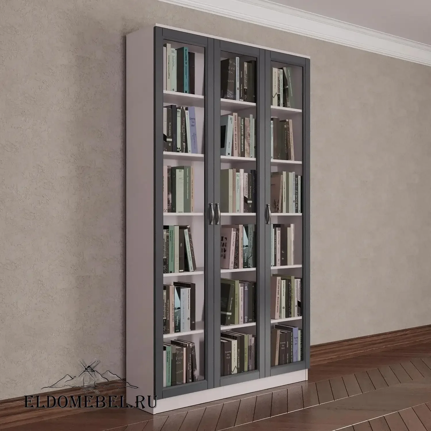 Книжный шкаф 3/1      цвет Адамант графит
