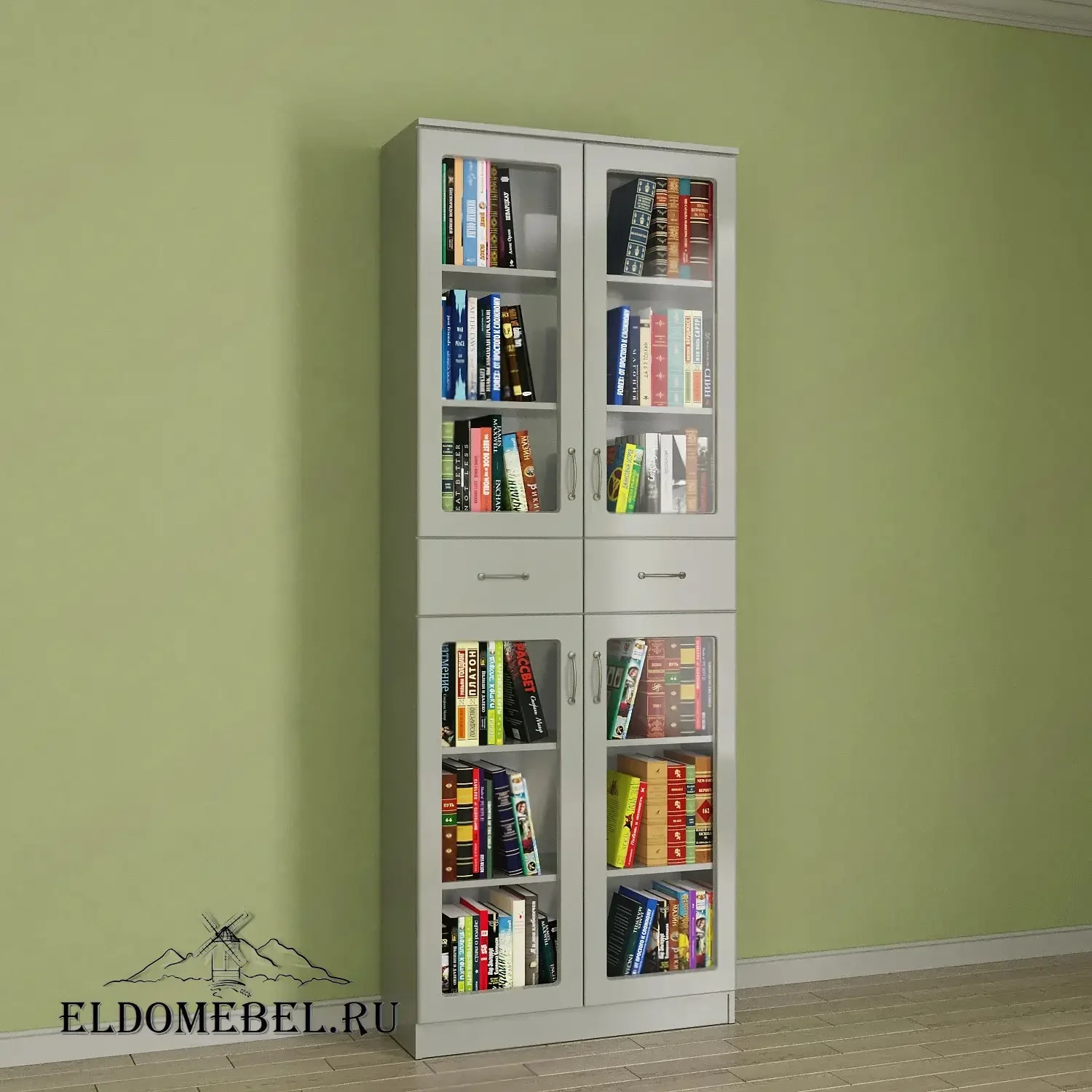 Книжный шкаф 2/7      цвет Вена белый глянец