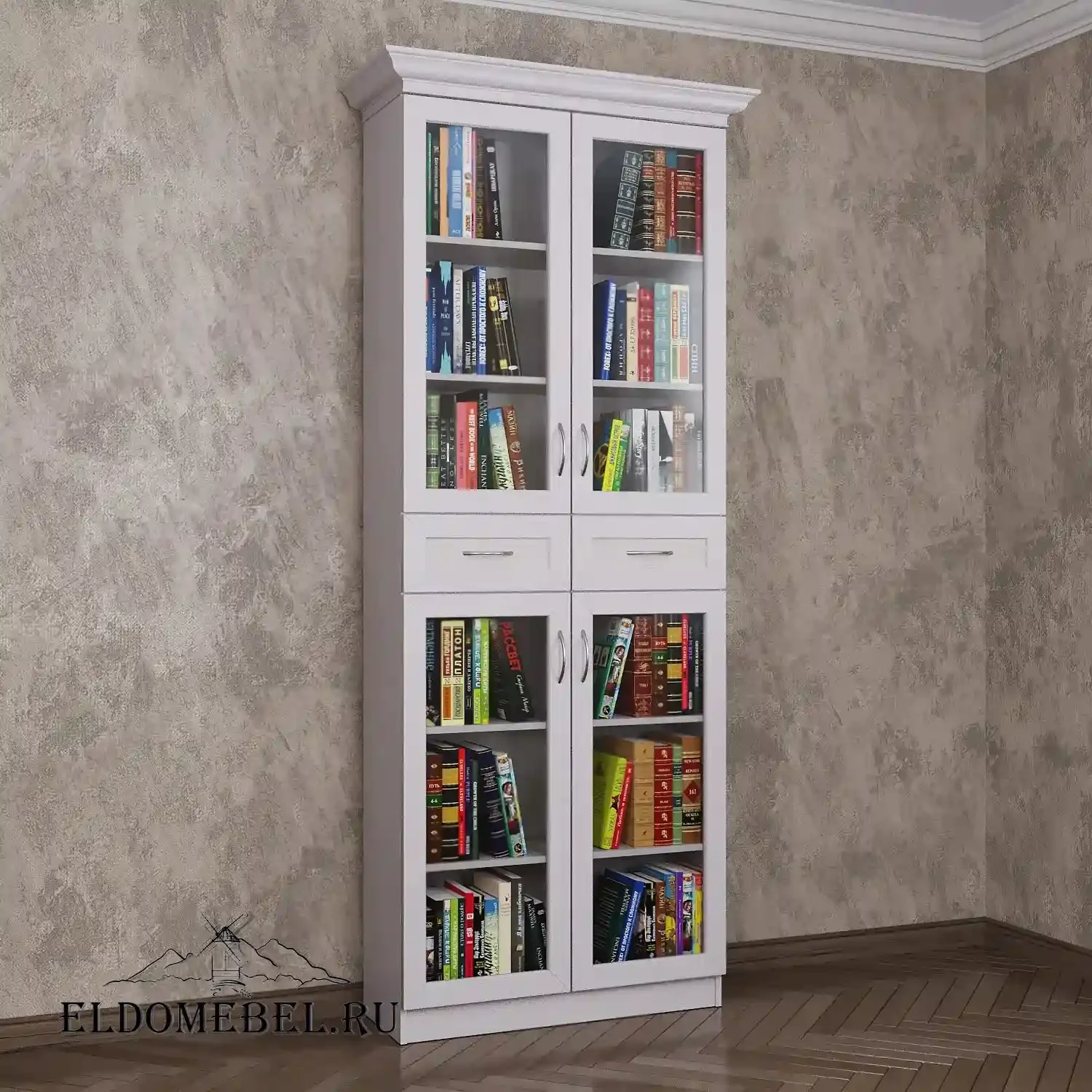 Книжный шкаф 2/7      цвет Стандарт белый