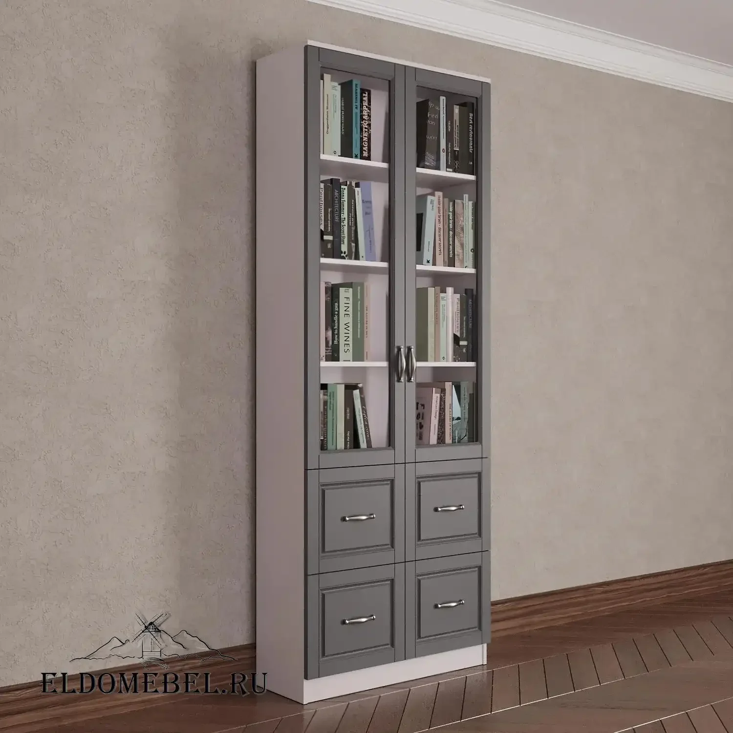 Книжный шкаф 2/4      цвет Адамант серый