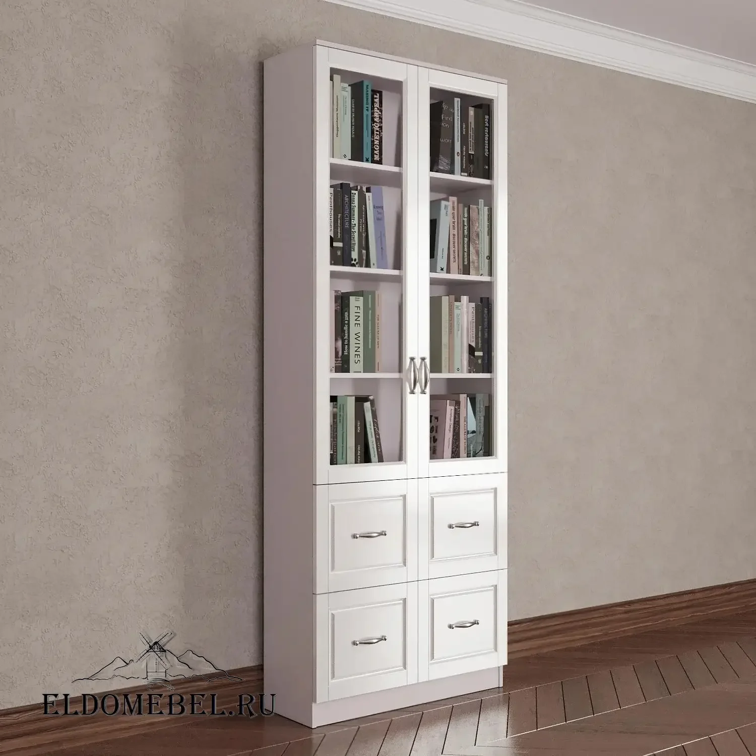 Книжный шкаф 2/4      цвет Адамант белый глянец